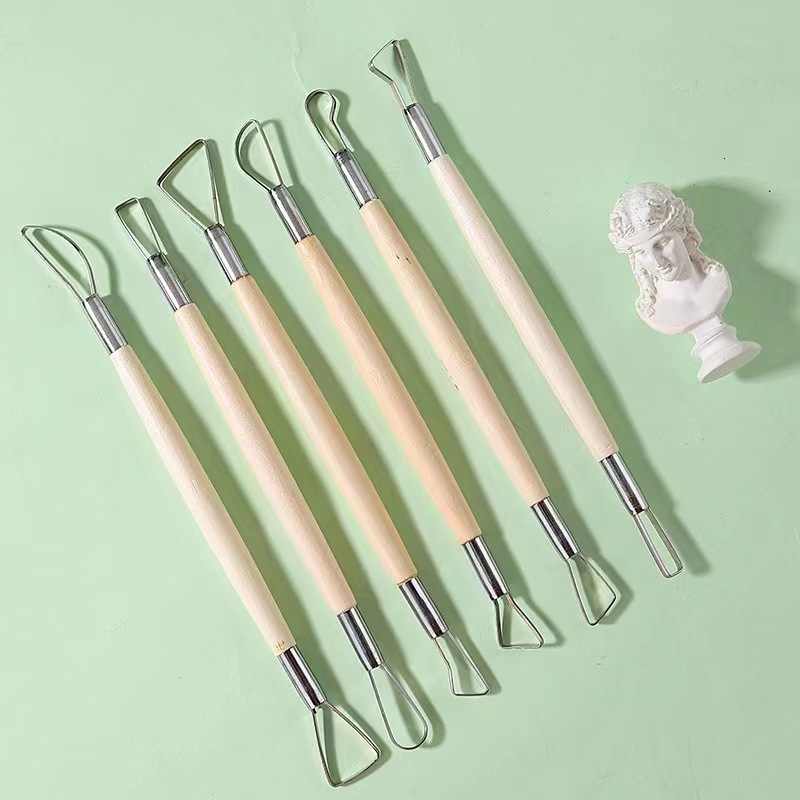 Craft Knife Set - 6 adet ahşap saplı balmumu çömlek